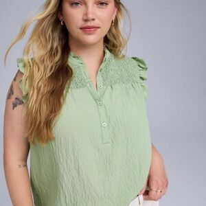Torrid Light Green Blouse with Cap Sleeves